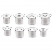 Set 8 oale inox cu capac din sticla,4,5,5.5,7,8.5,10,11.5, 13 Litri