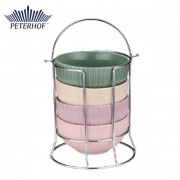 Set 4 boluri din ceramica cu suport cromat Peterhof, 500 ml