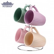 Set 4 cani ceramica si suport, 350 ml
