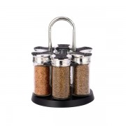 Set Condimente Grunberg cu Suport Rotativ,7 piese, Sticlă şi Inox