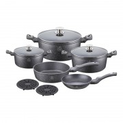 Set cratite din Aluminiu cu interior Marmorat Megastone,10 piese,6 straturi,capac sticla