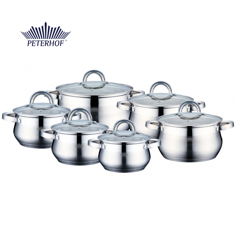 Set 6 Cratite din Inox cu Capac din Sticla Apollo Peterhof, 12 piese, Fund 5 Straturi, Inductie