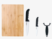 Set cutite din ceramica,4 piese,tocator din lemn
