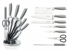Set cutite inox Royalty Line+suport,8 piese,argintiu