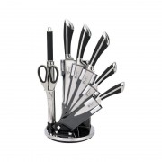Set cutite inox Royalty Line+suport,8 piese,negru