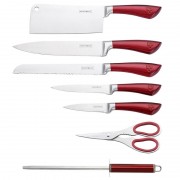 Set cutite inox Royalty Line+suport,8 piese,rosu