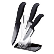 Set 3 cutite din ceramica neagra Peterhof,suport inclus