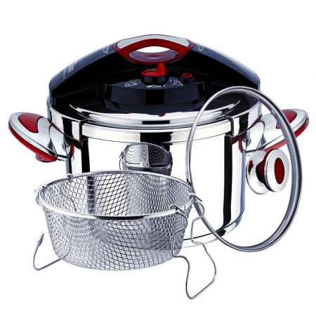 Set oala sub presiune,4 piese, 6L, 22cm,sistem inchidere capac,clips, inductie