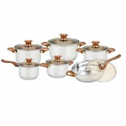 Set vase din inox Grunberg 12 piese,4 oale,1 cratita,1 tigaie, 6 capace sticla