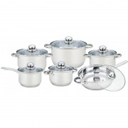Set vase gatit inox Grunberg 12 piese:4 oale,1 tigaie, 1 cratita, 6 capace sticla