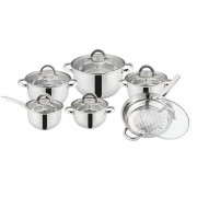 Set vase gatit inox Grunberg 12 piese, capace sticla