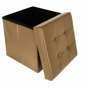 Taburet cu Spatiu Depozitare, 38 x 38 cm, piele ecologica,auriu