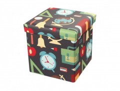 Taburet cu Spatiu Depozitare, 38 x 38 cm, piele ecologica,imprimeu Multicolor