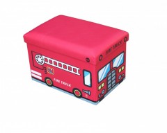Taburet cu spatiu depozitare 48 x 32 x 32 cm, imprimeu Fire Truck