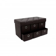 Taburet cu Spatiu Depozitare, 76x38 X38 cm, piele ecologica,6 Sertare,Maro
