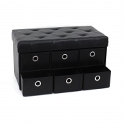 Taburet cu Spatiu Depozitare, 76x38 X38 cm, piele ecologica,6 Sertare,Negru