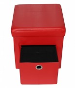 Taburet cu Spatiu Depozitare si Sertar, 38 x 38 cm, piele ecologica,Rosu