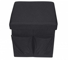 Taburet Textil cu Spatiu Depozitare si buzunare, 38 x 38 cm,negru