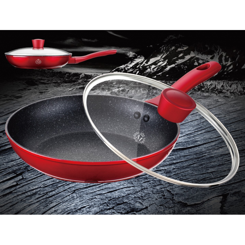 Tigaie aluminiu cu interior din Granit si capac sticla,28 cm, 2 piese,6 straturi