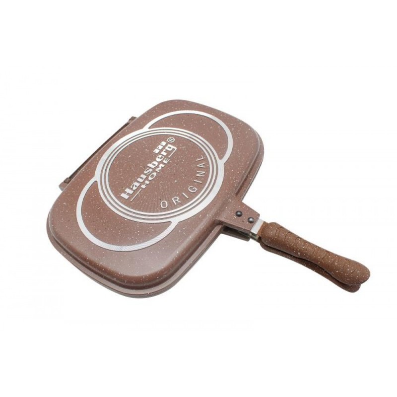 Tigaie aluminiu dubla Grill Hausberg Home,30 cm,interior marmorat,maro