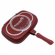 Tigaie aluminiu dubla Grill Hausberg Home,30 cm,interior marmorat,rosu