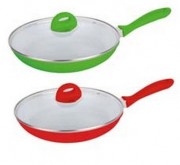 Tigaie din aluminiu cu interior din ceramica alba,24 cm, capac sticla