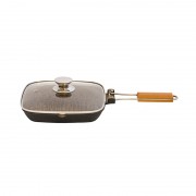 Tigaie grill aluminiu Grunberg, capac sticla,maner rabatabil, 24 cm