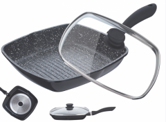 Tigaie Grill Aluminiu,Invelis marmura,28 cm,Peterhof
