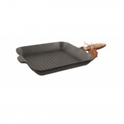 Tigaie grill din fonta cu maner din lemn Maysternya, 28 cm