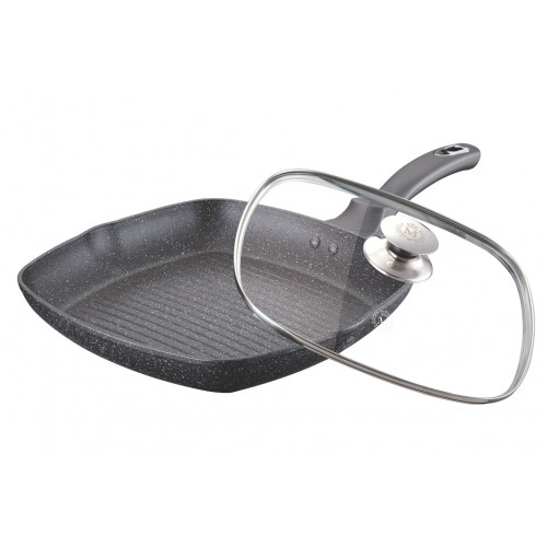 Tigaie Grill Interior din Granit si Capac Sticla Meisterklasse,28 cm