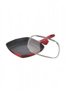 Tigaie Grill Interior din Granit si Capac Sticla Meisterklasse,28 cm,rosu