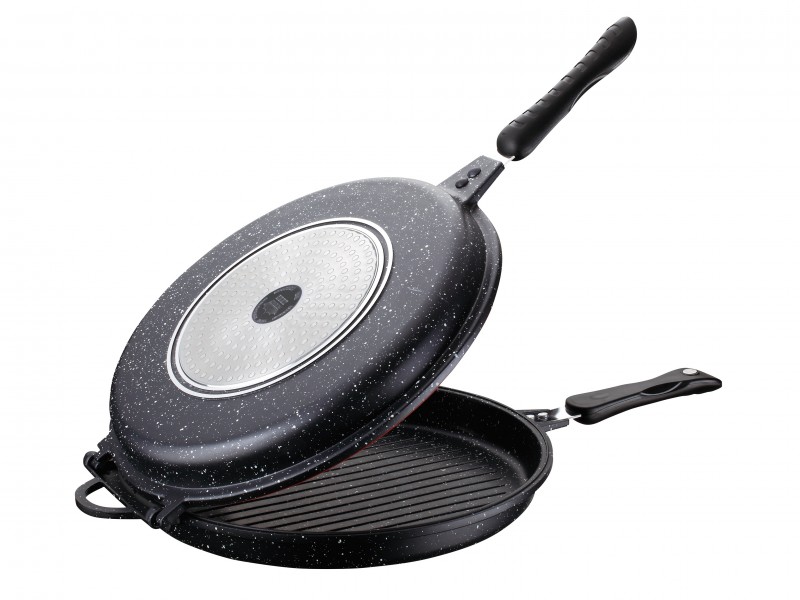Tigaie Grill Peterhof Dubla din Aluminiu cu interior Granit, 32x7.5cm,manere cu magnet
