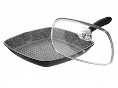 Tigaie Grill Zillinger cu interior din Granit si Capac Sticla, 28 cm, patrata