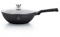 Tigaie Wok cu interior marmorat si capac sticla, 30 cm, 4.4 Litri