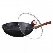 Tigaie Wok din Aluminiu Peterhof cu interior granit si maner lemn,32 cm,capac din sticla