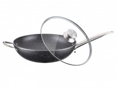 Tigaie Wok Le CHEF Peterhof cu interior granit si maner Inox,capac din sticla, 34cm