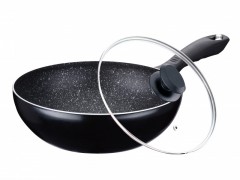 Tigaie Wok Peterhof cu interior granit și capac din sticla, 28 cm