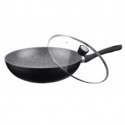 Tigaie Wok Peterhof din Aluminiu cu interior granit, manere bachelita și capac sticla, 32 cm